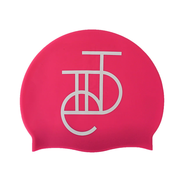 Tiide Logo Swim Hat White on Matte Pink