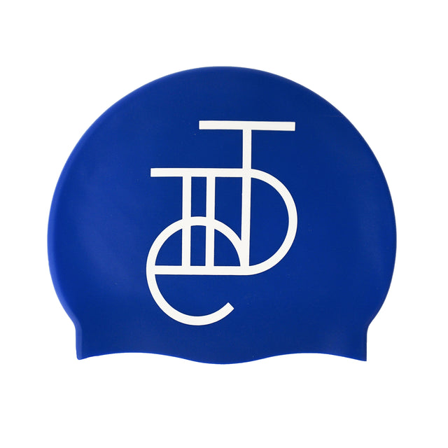 Tiide Logo Swim Hat White On Royal Blue